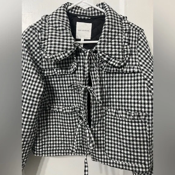 Black and White Checkered Women's Jacket Avec les Filles NWT - Picture 2 of 7